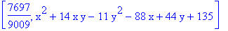 [7697/9009, x^2+14*x*y-11*y^2-88*x+44*y+135]